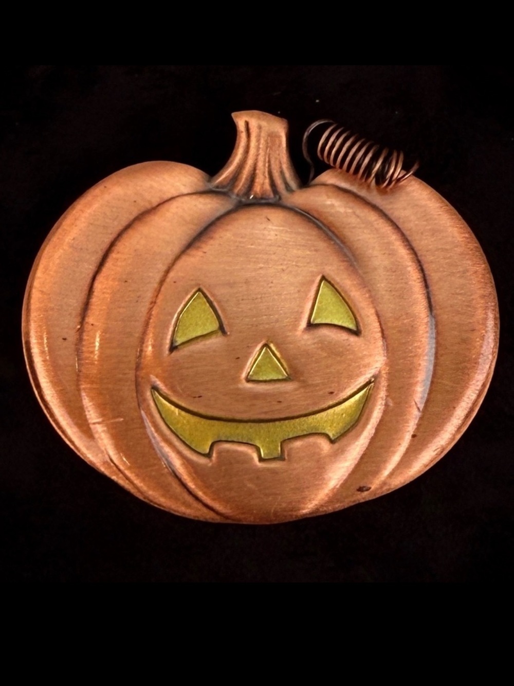 Vintage Signed HMK Co Copper Jack O Lantern Pumpkin Halloween Brooch